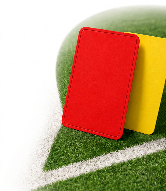 Targeta vermella i targeta groga sobre un camp de futbol